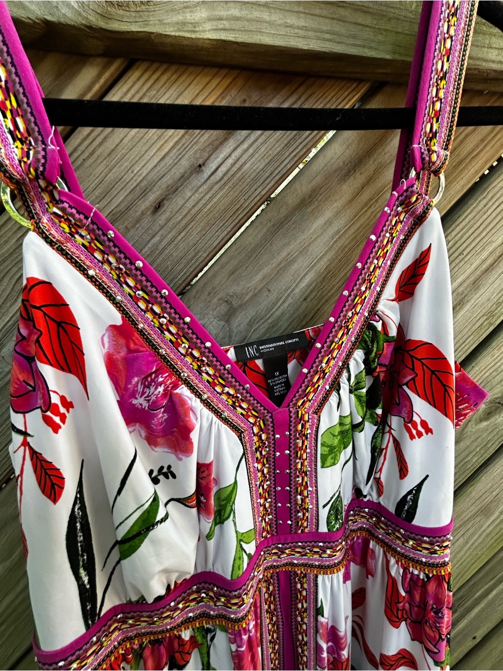 INC International Concepts Pink and Multicolor Floral Embellished VNeck Dress 1X - Picture 4 of 16